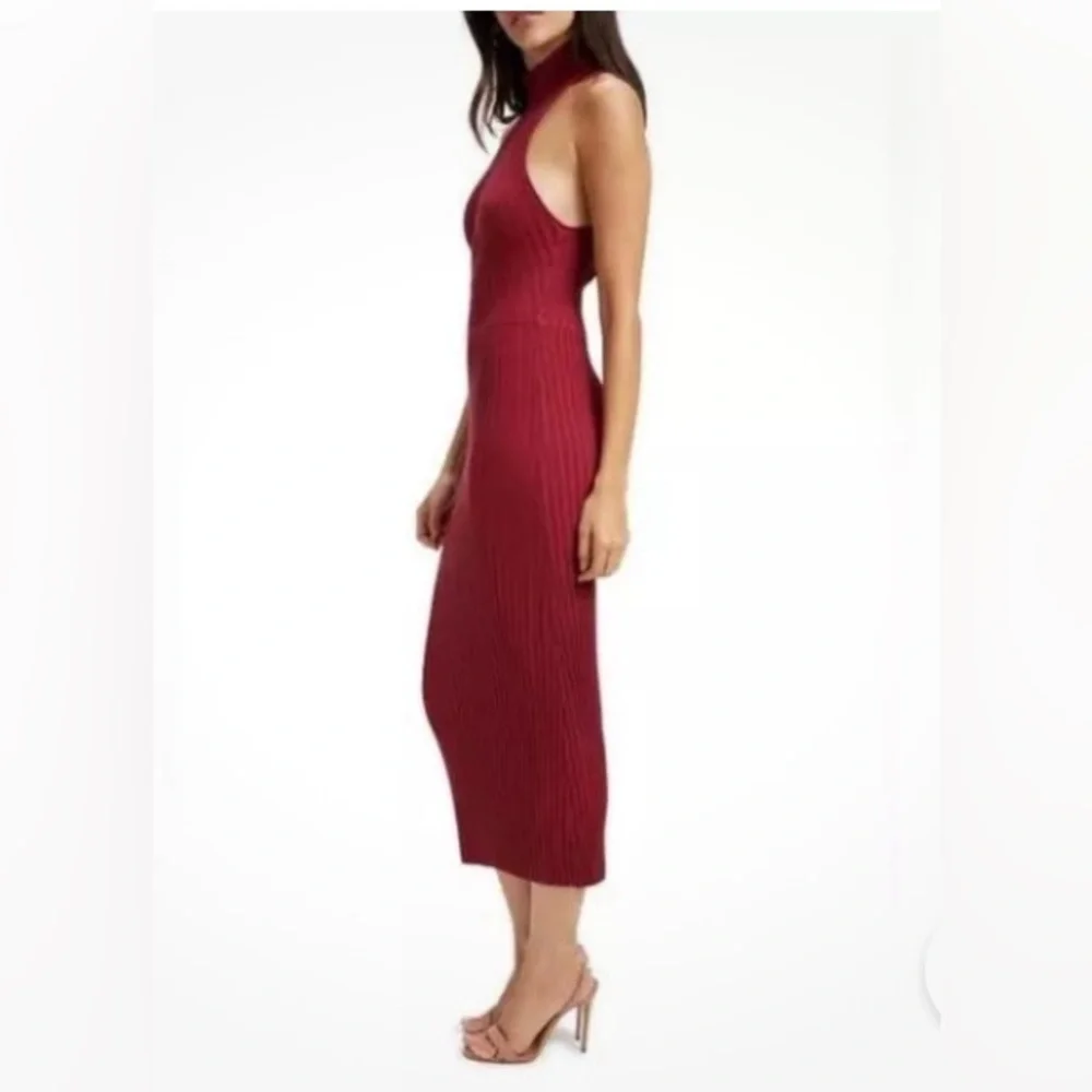 Good American Ribbed Midi Keyhole Dress Stretch in Team Cardinal 5/6 NWT - Picture 3 of 11